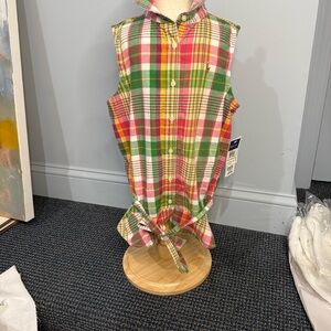 Girls Ralph Lauren Pink Green Yellow Plaid Sleeveless Tie-Front Top